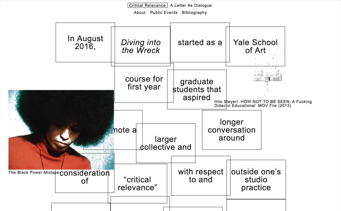 *Critical Practice Course*, Yale School of Art
Digital Publication (Editor and Designer)