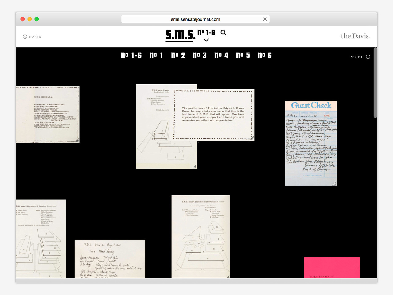 *S.M.S. (No. 1-6*), The Davis Museum at Wellesley College and Sensate Journal
Digital Publication (Editor and Designer)